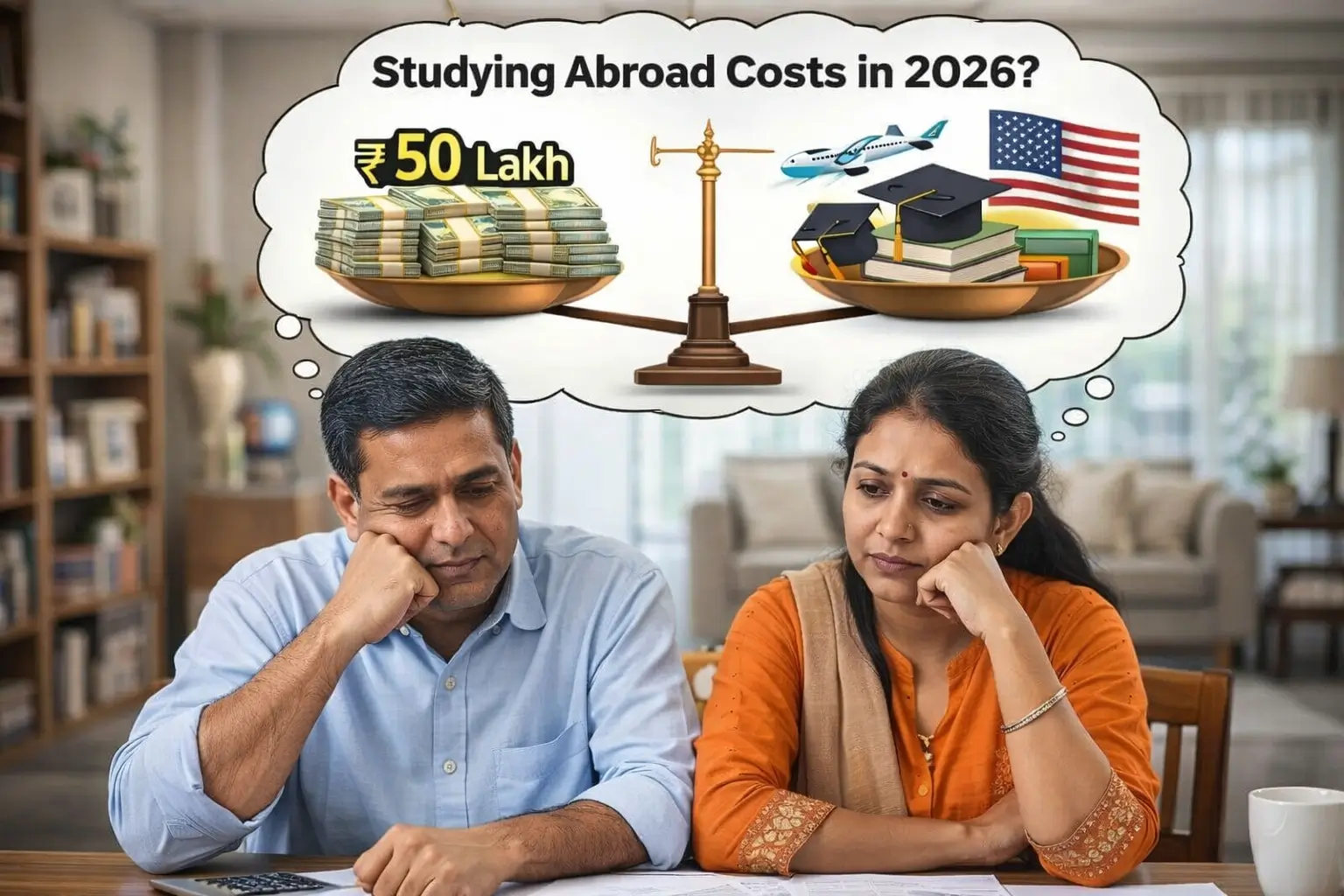 Two worried Indian students outside a U.S. Visa Appointment center, looking at a smartphone screen that displays mandatory social media account requirements for their application.